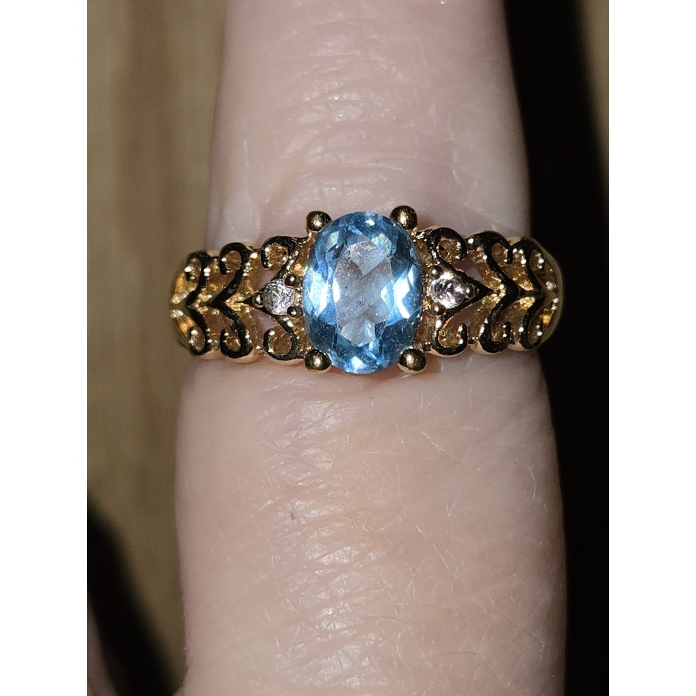 Avon Aquamarine Filigree Ring Size 8 Faux Gemstone NIB Box NOS Y2K